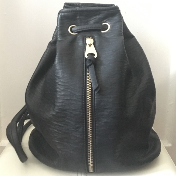 Handbags - Vegan Leather Black & Gold Drawstring Backpack